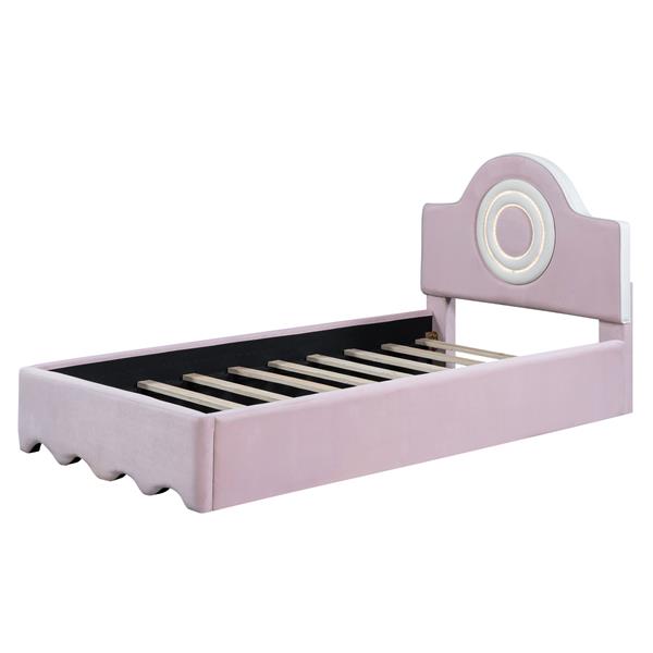 Twin Size Upholstered Platform Bed with LED Headboard, Pink