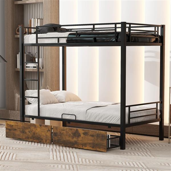 Metal Bunk Bed With drawers, Twin, Black