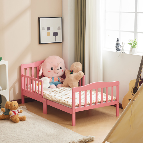 Single Vertical Board with Guardrails on Both Sides, Pink, 135*75*62.5cm, Wooden Bed, Pine, Children's