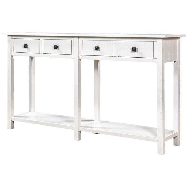 Rustic Brushed Texture Entryway Table Console Table with Drawer and Bottom Shelf for Living Room (Ivory White)