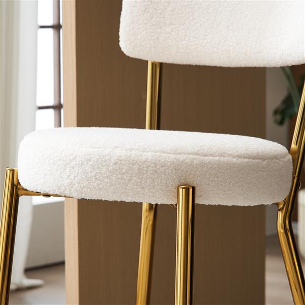 Set of 2 modern teddy fabric upholstered bar stools - Metal base high stool - Suitable for kitchen, dining and living room - Beige - Stylish and comfortable island seating