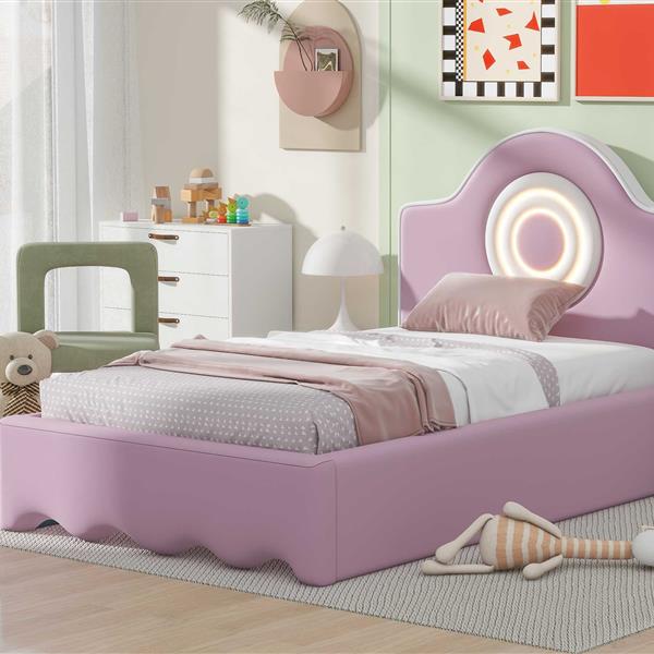 Twin Size Upholstered Platform Bed with LED Headboard, Pink