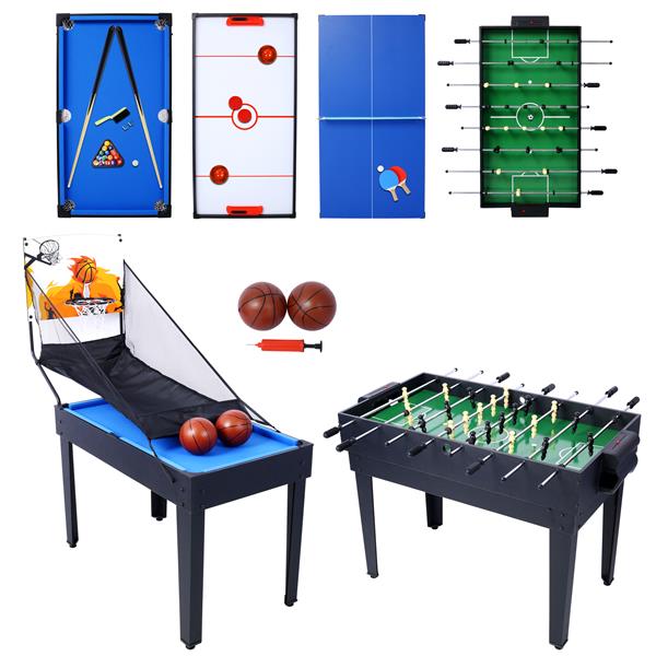 5-in-1 Multi-Game Table - Billiards, Push Hockey, Foosball, Ping Pong, and Basketball black/blue