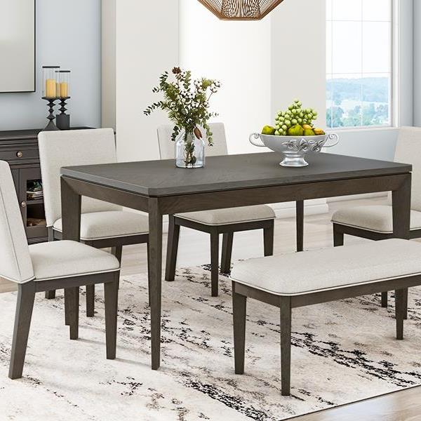 6-Piece Dining Table Set with Upholstered Dining Chairs and Bench,Farmhouse Style, Tapered Legs, Dark Gray+Beige