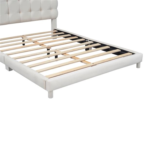 Full Size Upholstered Platform Bed with Soft Headboard,Beige