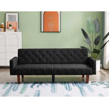 亚麻双人沙发，可转换客厅沙发床，三层靠背调节，适用于客厅和卧室