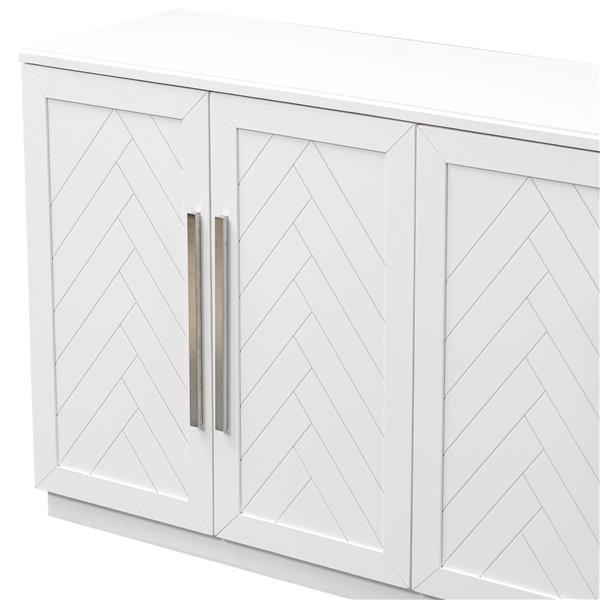 Sideboard with 4 Doors Large Storage Space Buffet Cabinet with Adjustable Shelves and Silver Handles for Kitchen, Dining Room, Living Room (White)