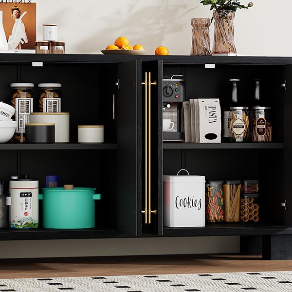 Wood Traditional Style Sideboard with Adjustable Shelves and Gold Handles for Kitchen, Dining Room and Living Room (Black)