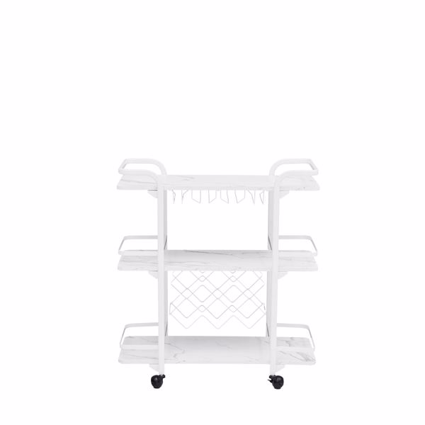 Painted Three-layer Bar Cart, With Wine Rack And Glass Holder, Suitable for Families And Small Gatherings, White