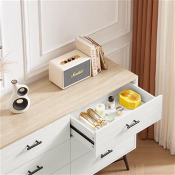 6 Drawer Dresser for Bedroom with Deep Drawers, Wood Dressers & Chest of Drawers, Modern White Long Dressers for Closet Living Room, 47.2\\"W x 15.7\\"D x 31.5\\"H, White & oak