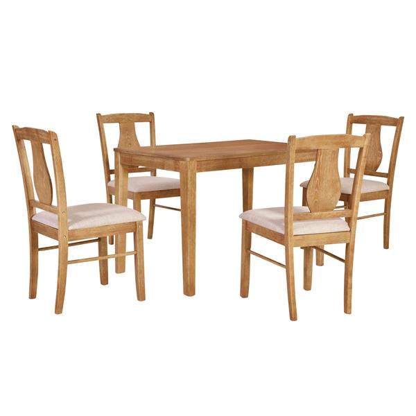 5-Piece Kitchen Dining Table Set, Wooden Rectangular Dining Table and 4 Upholstered Chairs for Kitchen and Dining Room (Drift Wood)