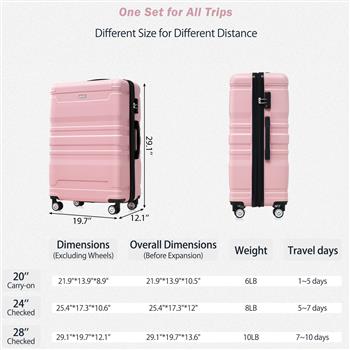 Luggage Sets New Model Expandable ABS Hardshell 3pcs Clearance Luggage Hardside Lightweight Durable Suitcase sets Spinner Wheels Suitcase with TSA Lock 20\\'\\'24\\'\\'28\\'\\'(pink)