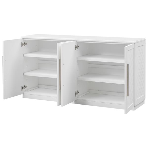 Sideboard with 4 Doors Large Storage Space Buffet Cabinet with Adjustable Shelves and Silver Handles for Kitchen, Dining Room, Living Room (White)