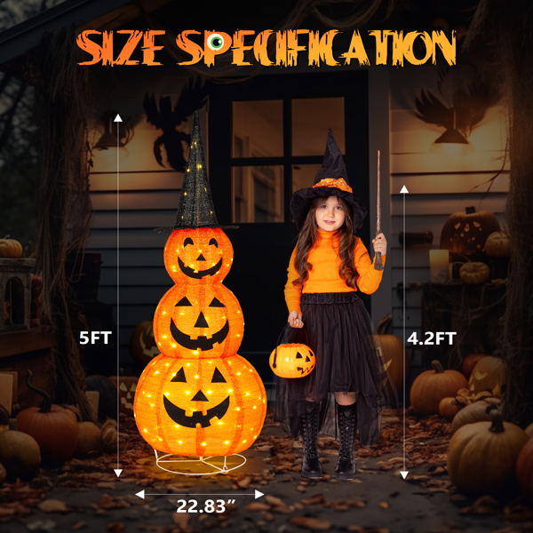 5ft Halloween Collapsible Pumpkin Decorations 100 LED Lights