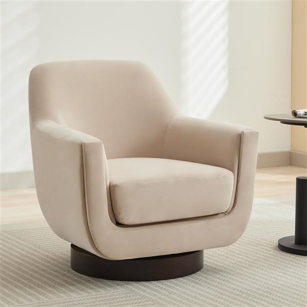 U-shaped Fully Assembled Swivel Chair Velvet Chair Armchair Round Barrel Chair for Living Room Bedroom,Beige