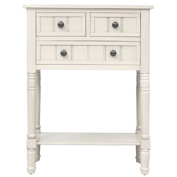 Narrow Console Table, Slim Sofa Table with Three Storage Drawers and Bottom Shelf (Ivory White)