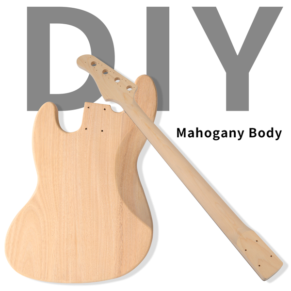 DIY 4 String Jazz Style Electric Bass Guitar Kits with Mahogany Body, Maple Neck and Accessories