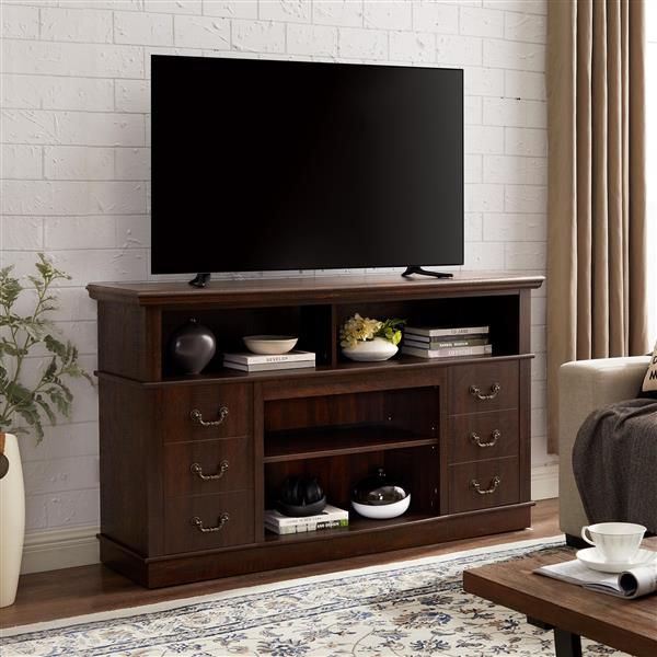 Traditional TV Media Stand Farmhouse Rustic Entertainment Console for TV Up to 65" with Open and Closed Storage Space, Espresso, 60"W*15.75"D*34.25"H