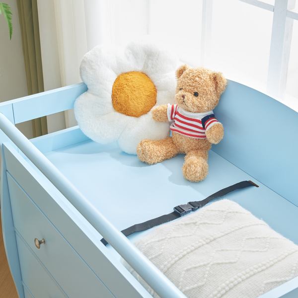 3-layer Drawer with Safety Belt Blue 90.5*58*92cm Wooden Bed Density Board Baby