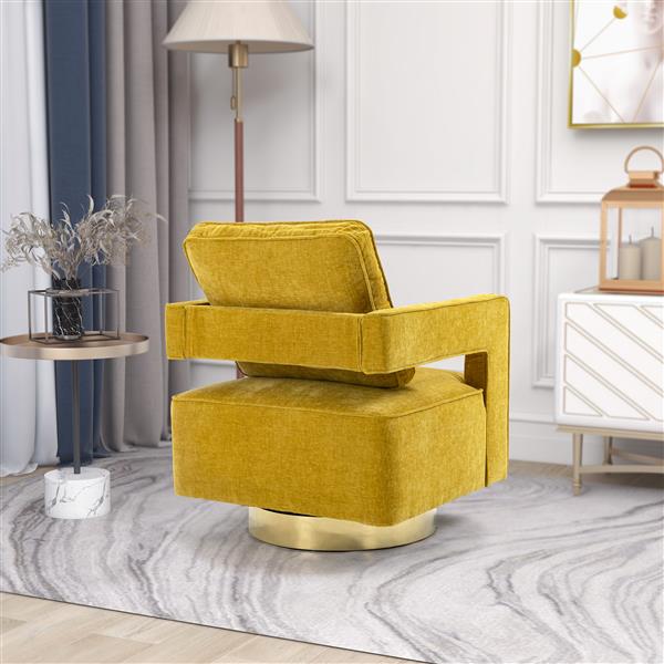 30.7"W Swivel Accent Open Back Chair Modern Comfy Sofa Chair With ld Stainless Steel Base For Nursery Bedroom Living Room Hotel Office, Club Chair Leisure Arm Chair For Lounge (Mustard Chenille)