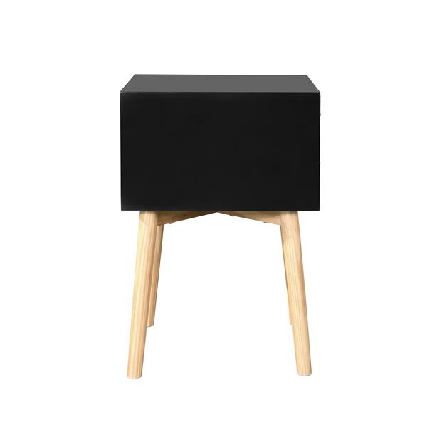 Side Table,Bedside Table with 2 Drawers and Rubber Wood Legs, Mid-Century Modern Storage Cabinet for Bedroom Living Room, Black