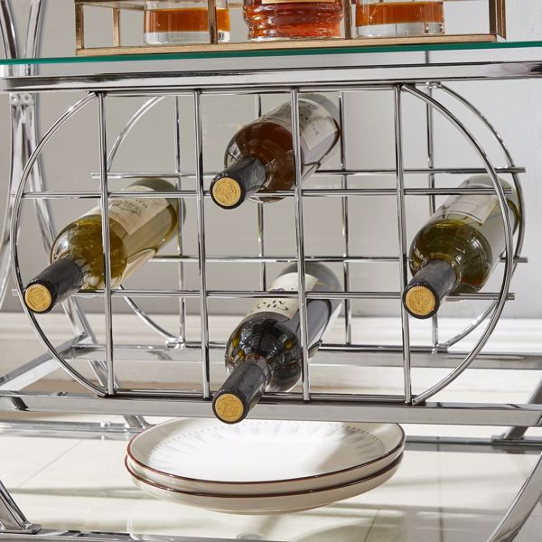 Electroplated Glass Bar Cart, With Wine Rack And Glass Holder, For Kitchen, Serving, Hotel  Silver