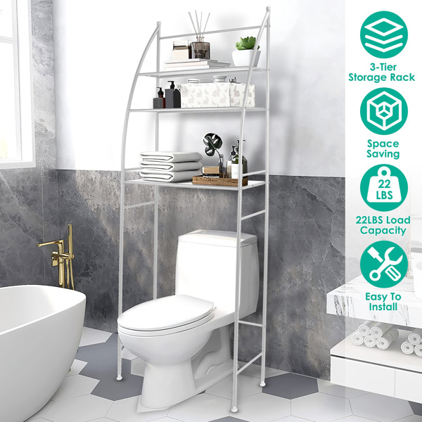 3 Tier Bathroom Over the Toilet Storage Shelf Free Standing Laundry Room Organizer Space Saver Rack（White）