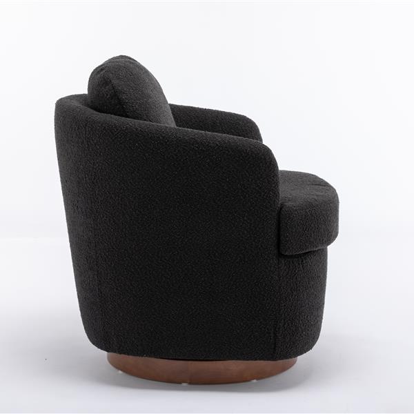 035-Boucle Fabric Swivel Chair With Soild Wood Round Brown Base Leg,Black