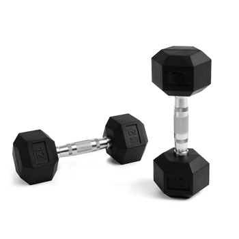 12LB 1-Pair(2pieces)HDRS  Rubber Coated Solid Cast Iron Dumbbell with Contoured Chrome Handle, Hexagon Head