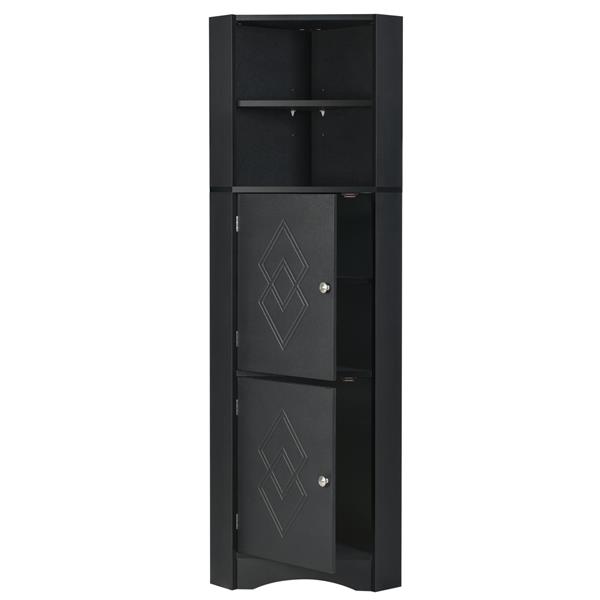 Tall Bathroom Corner Cabinet,  Storage Cabinet with Doors and Adjustable Shelves, MDF Board, Black