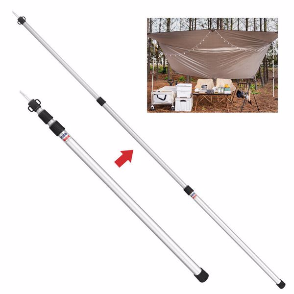 2x230cm Tarp Tent Poles Telescopic Adjustable Aluminum Awning Canopy Support Rod