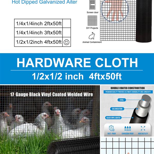 48 inch×50 ft Black Vinyl Coated Hardware Cloth, 19 Gauge 1/2 inch Black PVC Hardware Cloth, Black Welded Wire Fence Supports Poultry-Netting Cage-Home Improvement and Chicken Coop