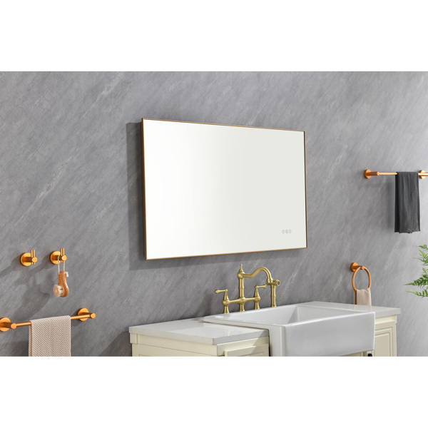 42x24 Inch LED Backlit Bathroom Mirror with Metal Frame, Wall Mounted Vanity Mirror with Smart Touch Button, Anti-Fog, Memory Function, 3 Colors, Stepless Dimmable Makeup Mirror(Horizontal/Vertical)