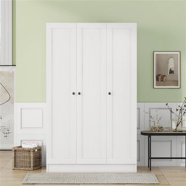 3-Door Shutter Wardrobe with shelves, White