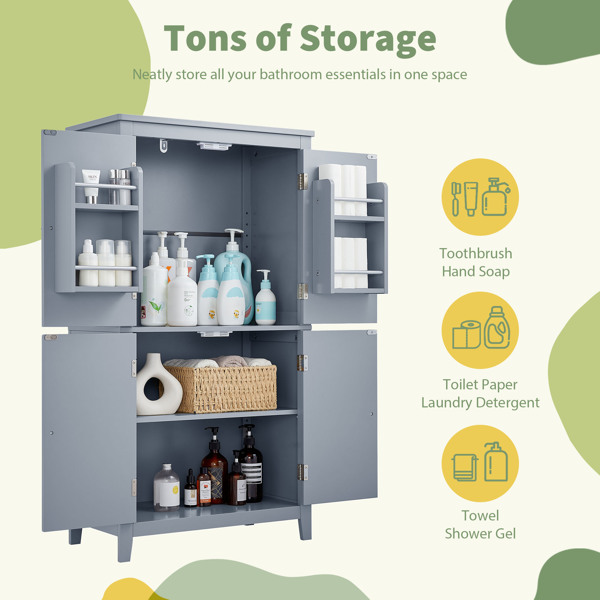 Bathroom Storage Cabinet, Cabinet with Two Doors and Drawers, Adjustable Shelf, MDF Board, Grey  