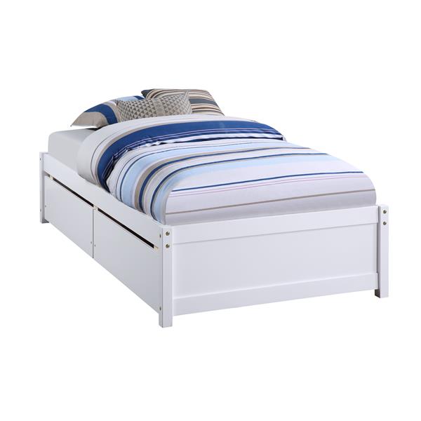 Twin Bed with 2 Drawers, Solid Wood, No Box Spring Needed ,White