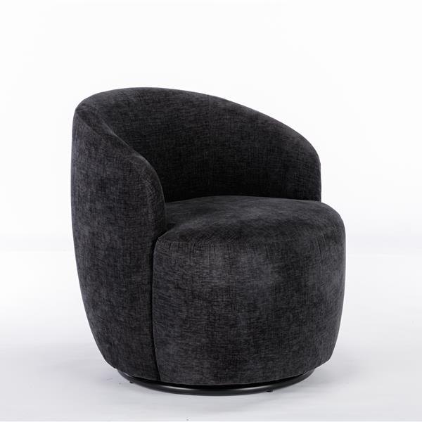 Chenille Fabric Swivel Armchair Barrel Chair With Black Powder Coating Metal Ring,Black