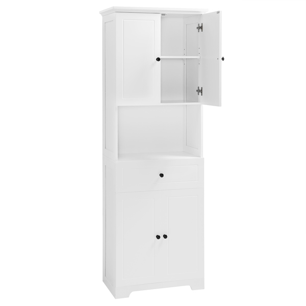 Tall Bathroom Cabinet with Four Doors, Large Storage Space Open Shelve, Upper Storage Cabinet, White 