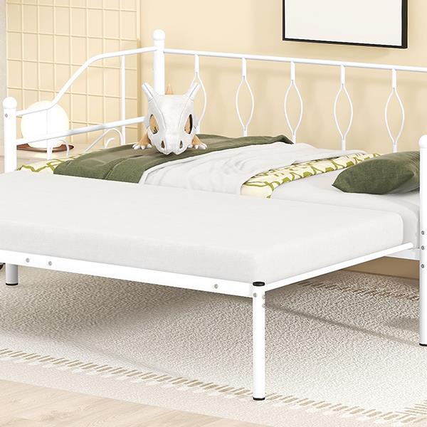 Twin Size Metal Daybed with Trundle, Daybed with Slat No Box required White