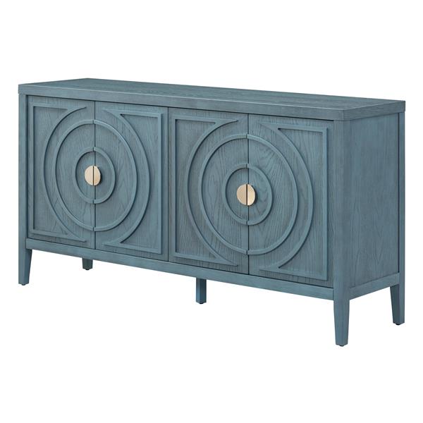 Retro Sideboard door with Circular Groove Design Round Metal Door Handle for Entrance, Dinning Room, Living Room (Antique Blue)