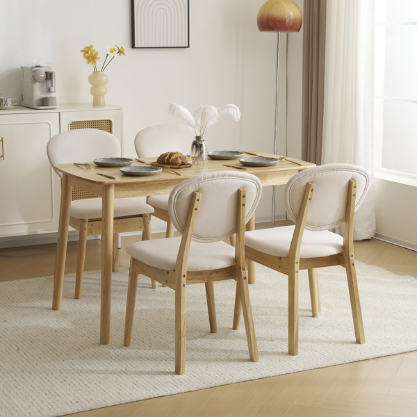 Disassembly rubber wood soft package wood color dining table and chair set 1 table 4 chair beige cushion rectangular