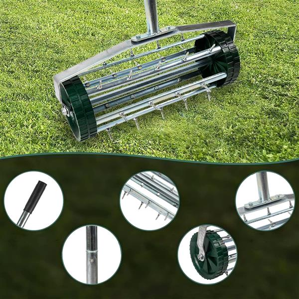 Heavy Duty Rolling Lawn Aerator,Rolling Lawn Aerator,  Rotary Push Tine Spike Soil Lawn Aerator Gardening Tool with 3-Piece Long Steel Handle for Garden Yard Grass Maintenance,Garden Yard Rotary Push