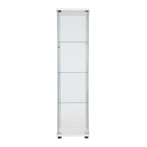 One Door Glass Cabinet Glass Display Cabinet with 4 Shelves, White