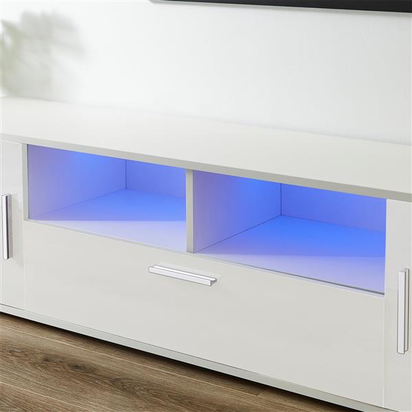 QuickassembleFashionTVstand,TVCabinet,entertainment center TV station,TVconsole,console with LED light belt, light belt can be remote control,with cabinets,open cells,for the living room,bedroom,white