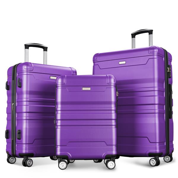 Luggage Sets New Model Expandable ABS Hardshell 3pcs Clearance Luggage Hardside Lightweight Durable Suitcase sets Spinner Wheels Suitcase with TSA Lock 20''24''28''(purple)