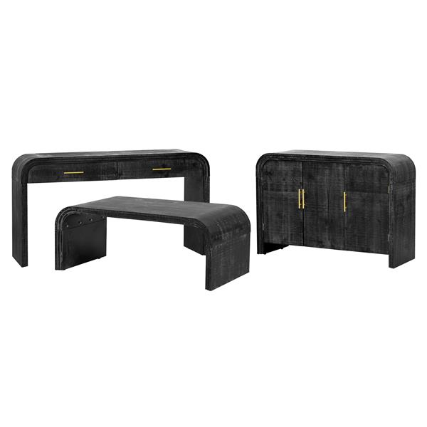 Retro Minimalist Curved Sideboard with ld Handles and Adjustable Dividers for Living Room or Dining Room (Antique Black)