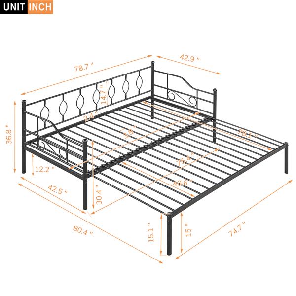 Twin Size Metal Daybed with Trundle, Daybed with Slat No Box required Black