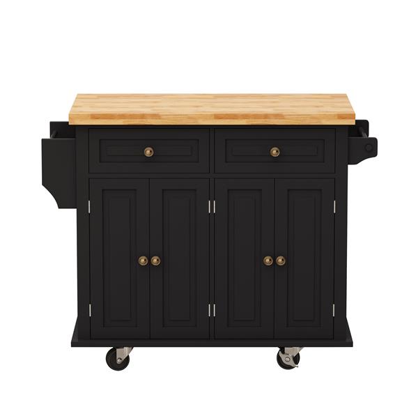 Kitchen Island Cart with Two Storage Cabinets and Two Locking Wheels,43.31 Inch Width,4 Door Cabinet and Two Drawers,Spice Rack, Towel Rack(Black)