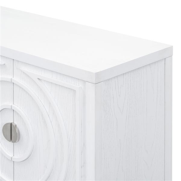 Retro Sideboard door with Circular Groove Design Round Metal Door Handle for Entrance, Dinning Room, Living Room (White)