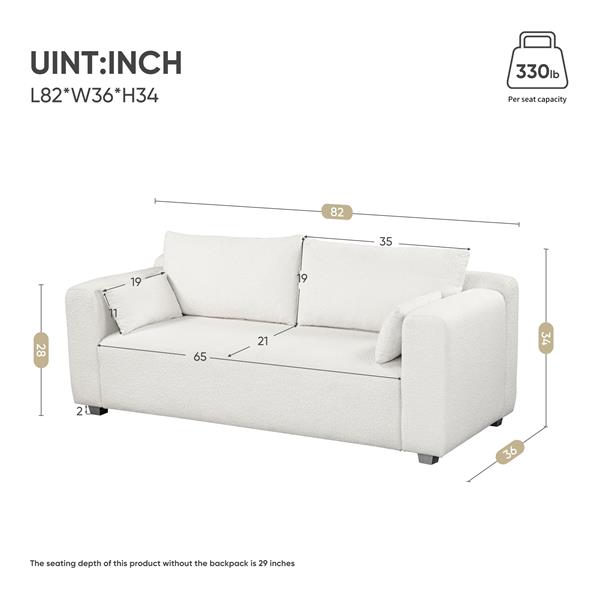 [New] 82*36" Modern Loop Yarn Fabric Sofa, One-Piece Seat Frame, Minimalist 2-3 Seat Couch Easy to Install, Loveseats with Extra Wide Domed Arms for Living Room, Bedroom, Apartment, Office(2 Pillows)